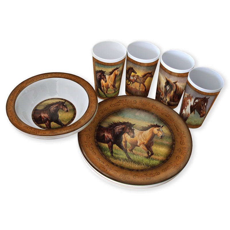 Millwood Pines Mikhail Horse Melamine 12 Piece Dinnerware Set, Service